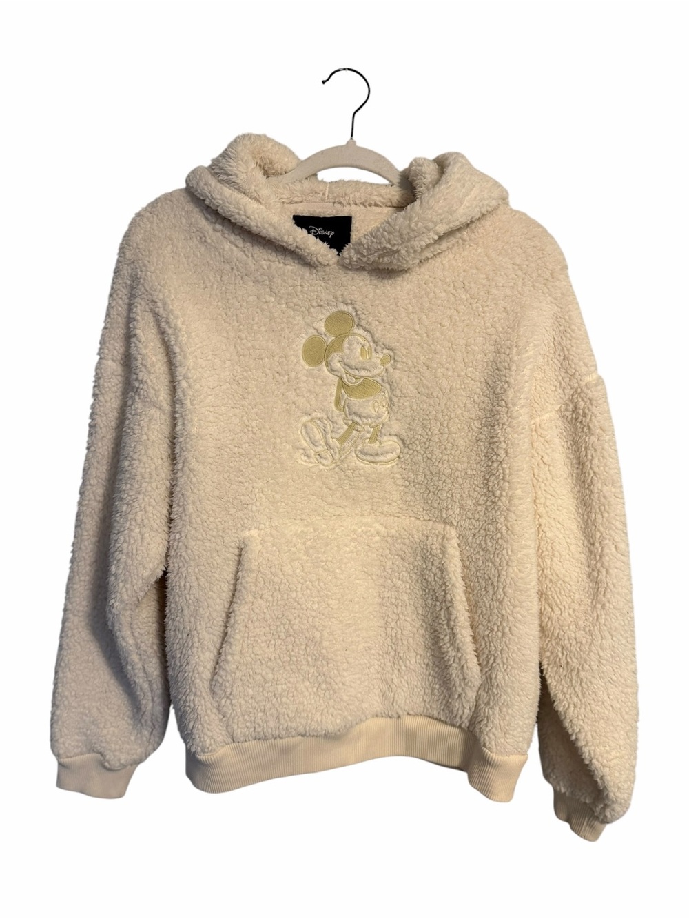 Disney x American Eagle Mickey Mouse Sherpa Hoodie Cream Cozy Fleece Size S